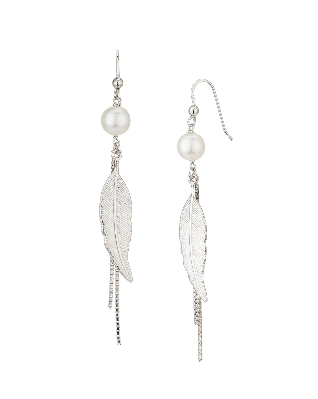 Carlton London Rhodium Plated White Pearl With Leaf Drop Earring For Women