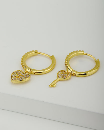 Carlton London Gold Plated Cz Hoop Earring With Dangling Key With Heart For Women