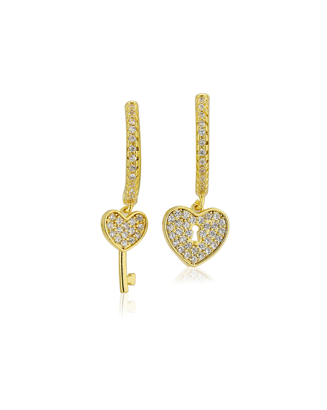 Carlton London Gold Plated Cz Hoop Earring With Dangling Key With Heart For Women