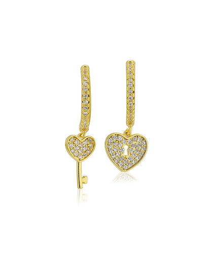 Carlton London Gold Plated Cz Hoop Earring With Dangling Key With Heart For Women
