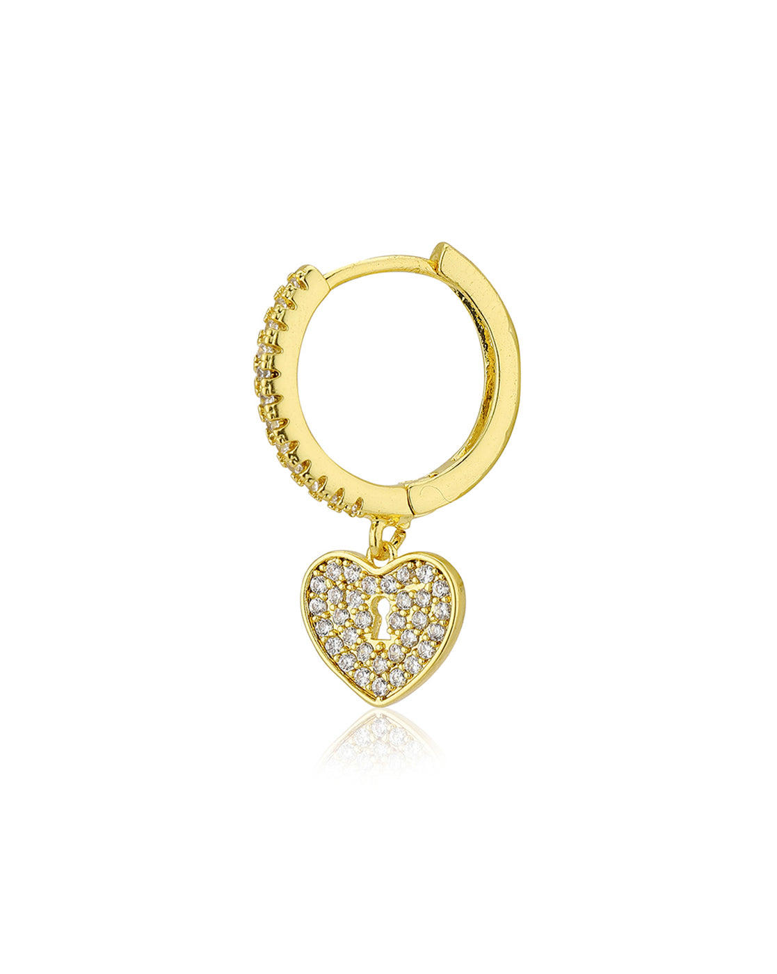 Carlton London Gold Plated Cz Hoop Earring With Dangling Key With Heart For Women