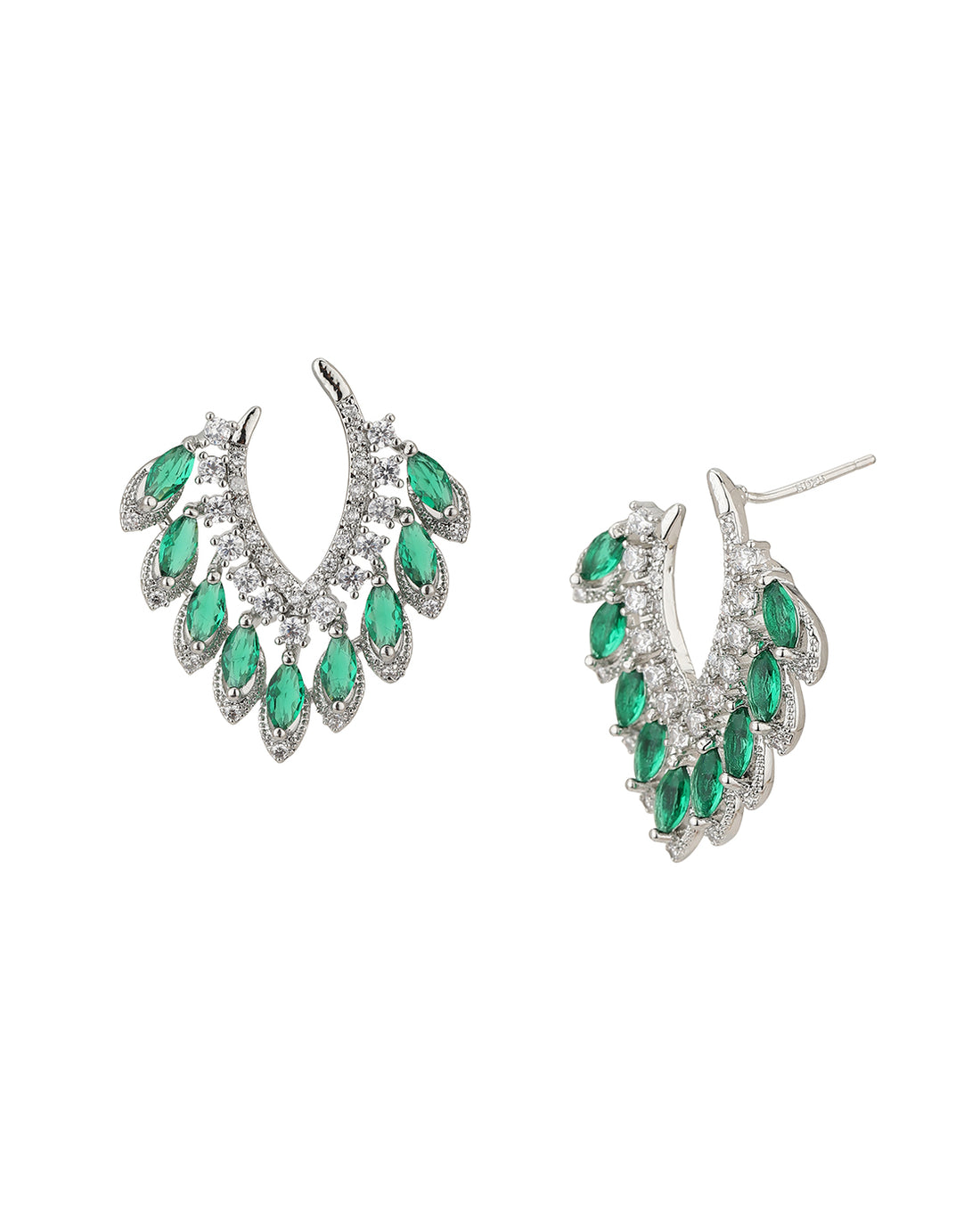 Carlton London Rhodium Plated Green Cz Stud Earring For Women