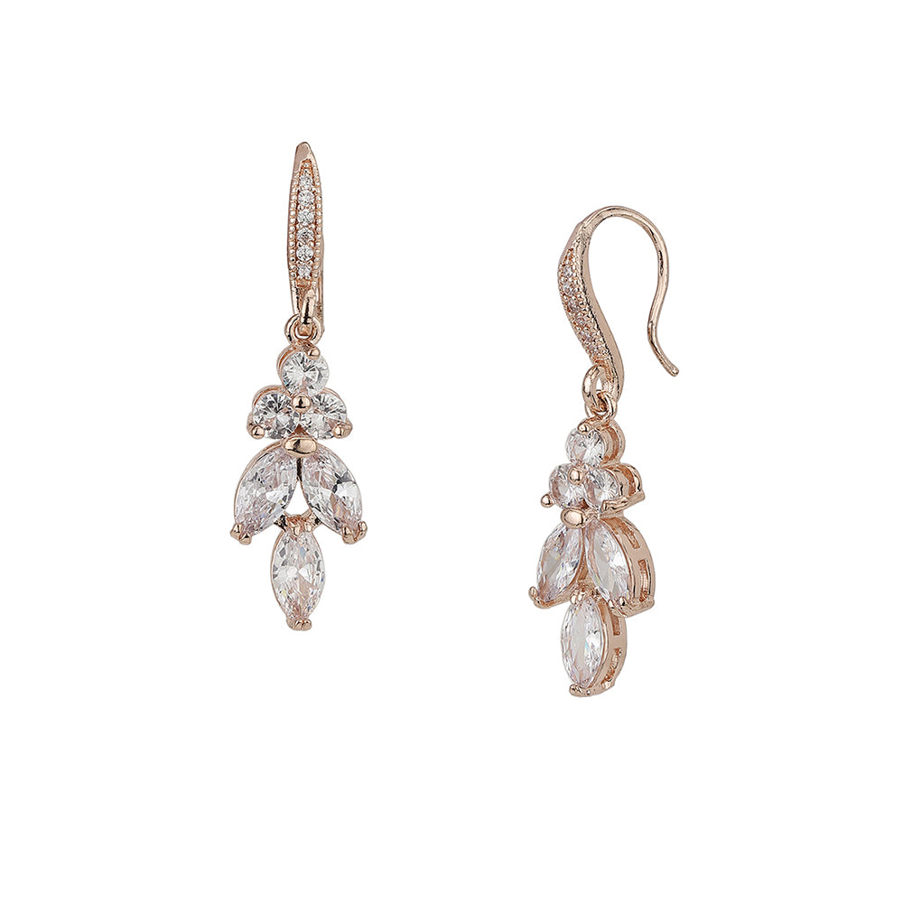 Carlton London Rose Gold-Plated Cz Studded Contemporary Drop Earrings Fje3315