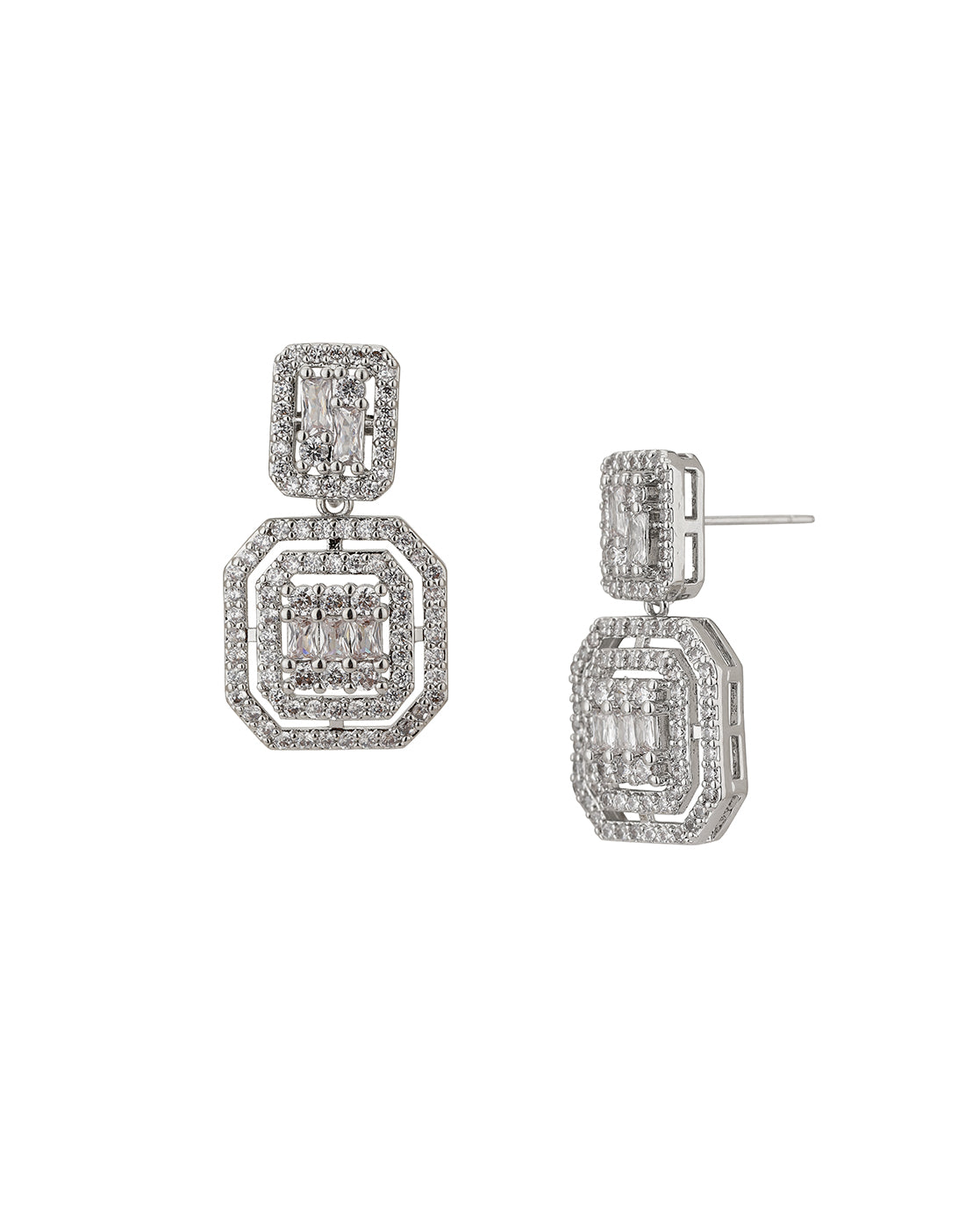 Carlton London Rhodium Plated Cz Geometric Drop Earring For Women