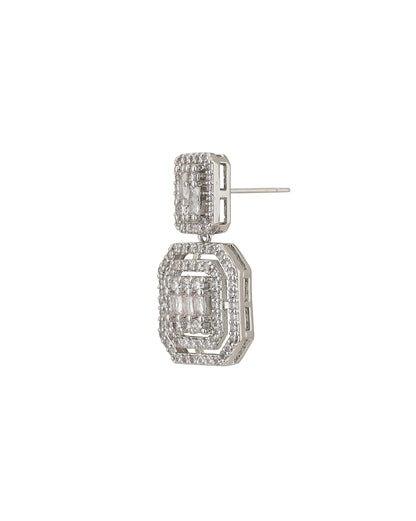 Carlton London Rhodium Plated Cz Geometric Drop Earring For Women