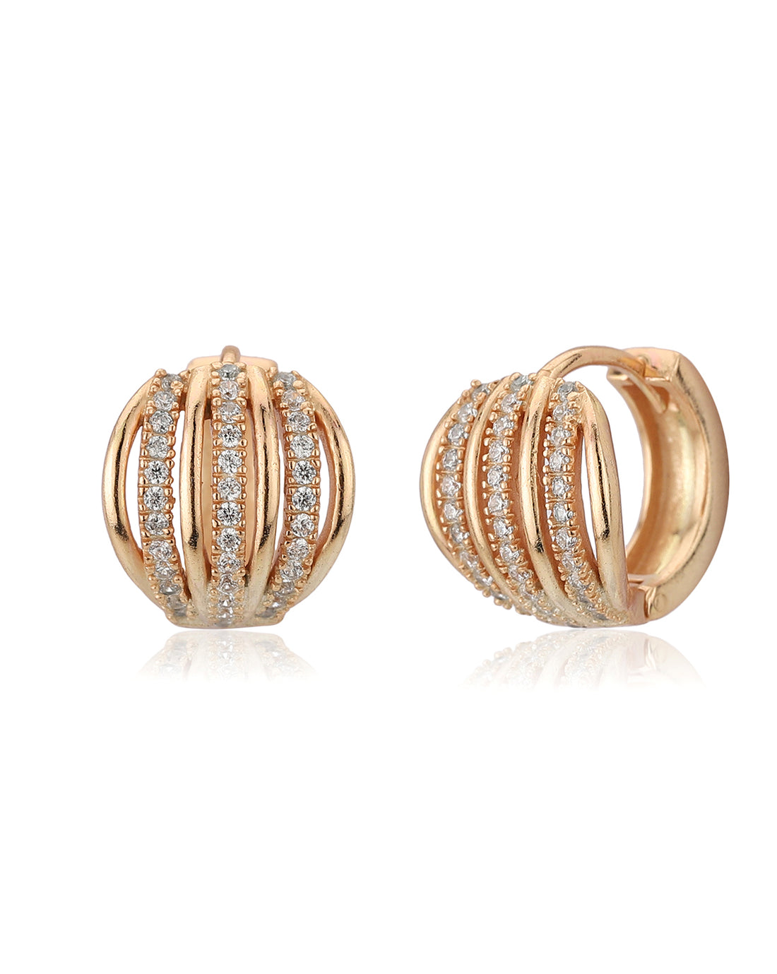Carlton London Rose Gold Plated Cz Contemporary Hoop Earring For Women