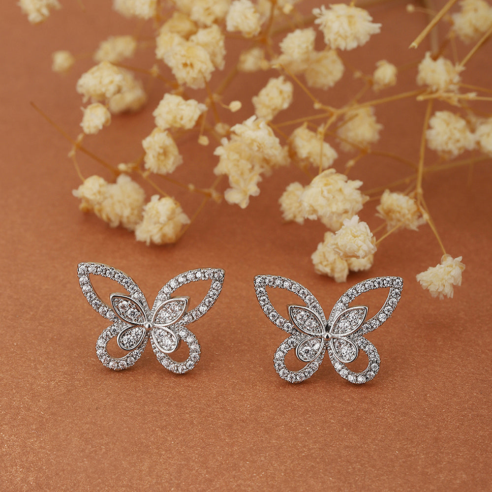 Carlton London Silver-Toned Butterfly Shaped Studs Earrings Fje3338