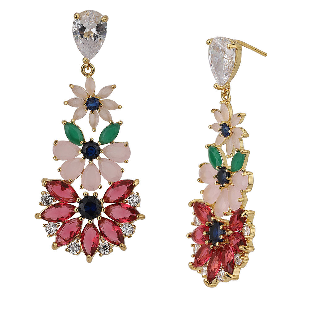 Carlton London Red &amp; Pink Floral Drop Earrings Fje3339
