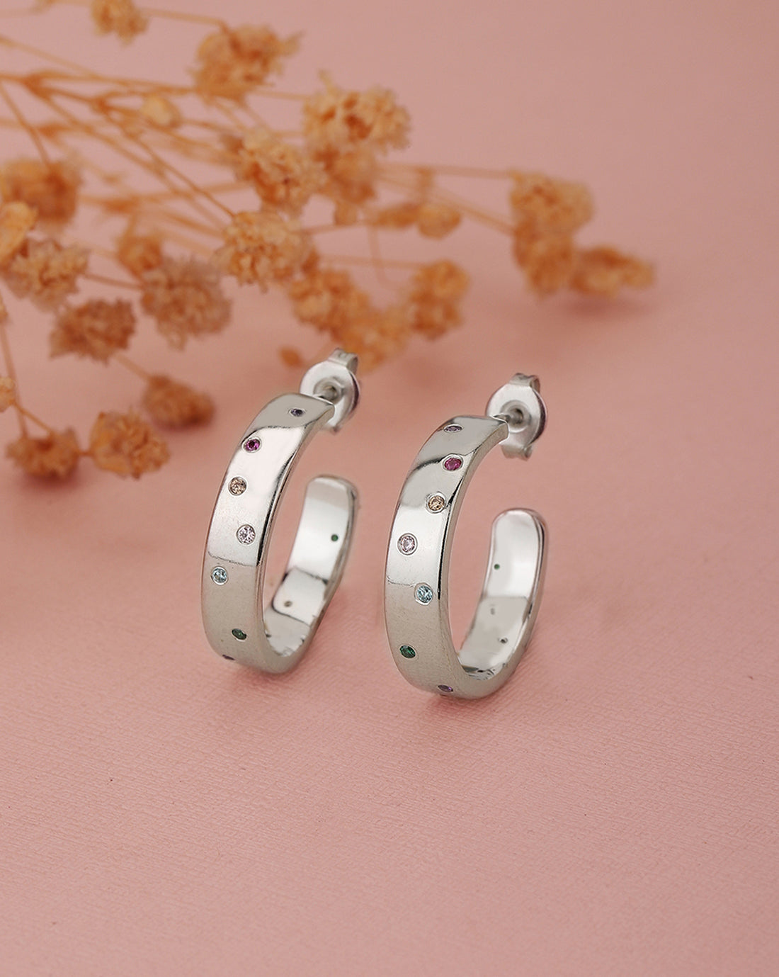Carlton London Rhodium Plated Cz Half Hoop Earring For Women