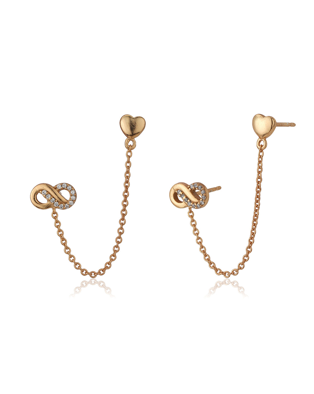 Carlton London Rose Gold Plated Cz Heart With Infinity Stud Chain Earring For Women