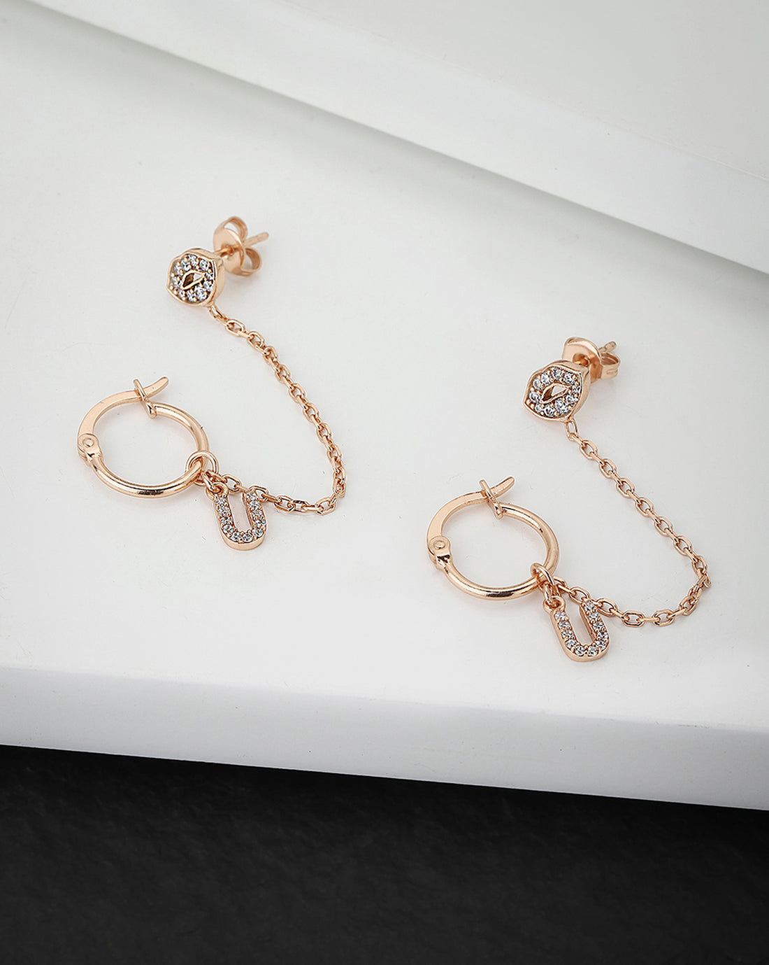 Carlton London Rose Gold Plated Cz Contemporary Ear Cuff Earring For Women
