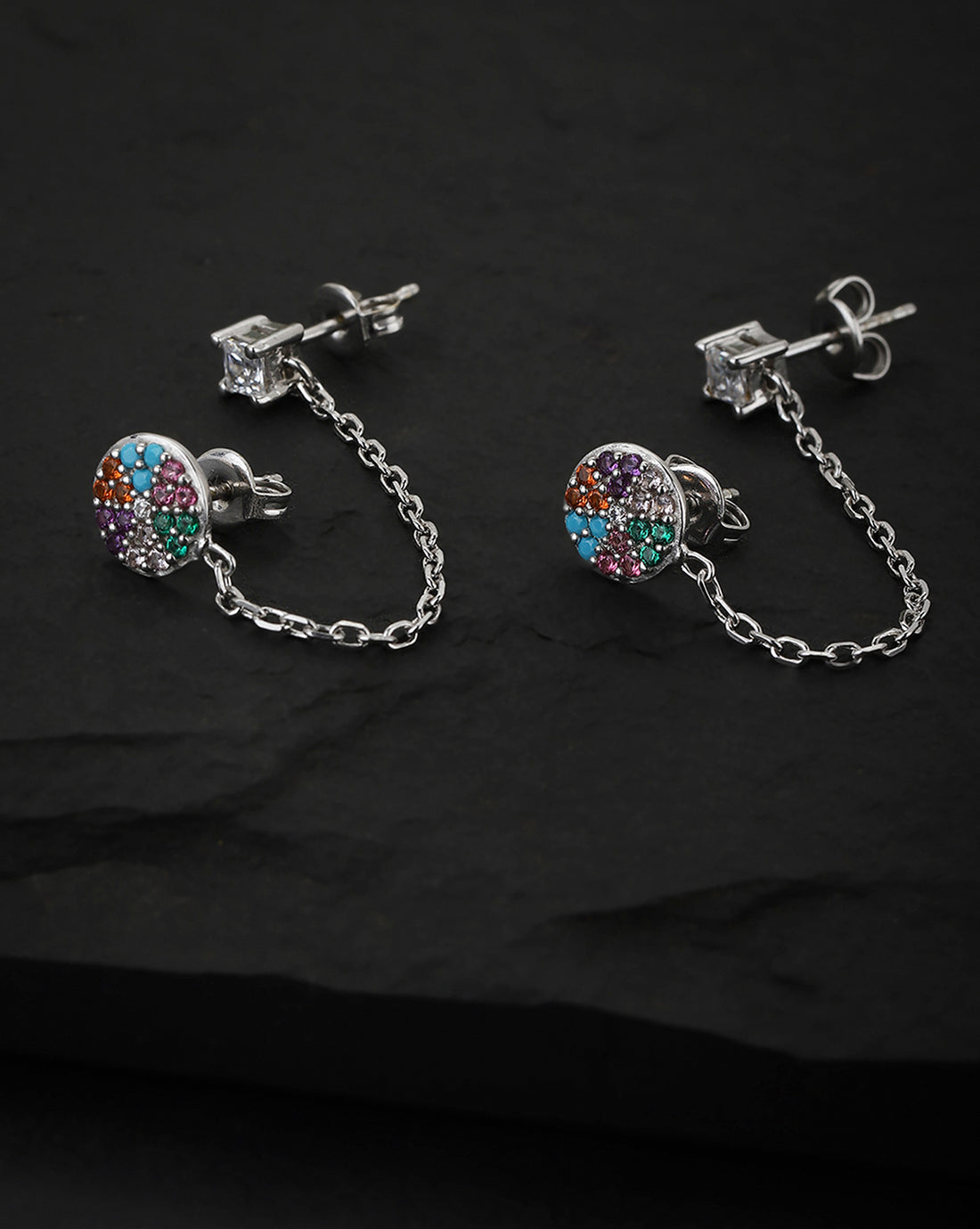 Carlton London Rhodium Plated Multicolored Cz Ear Cuff Earring For Women