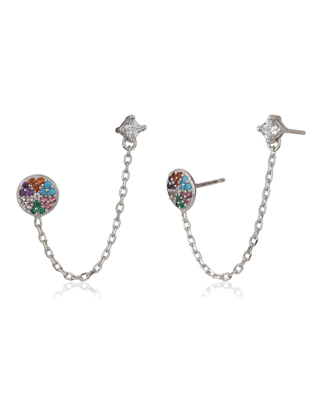 Carlton London Rhodium Plated Multicolored Cz Ear Cuff Earring For Women