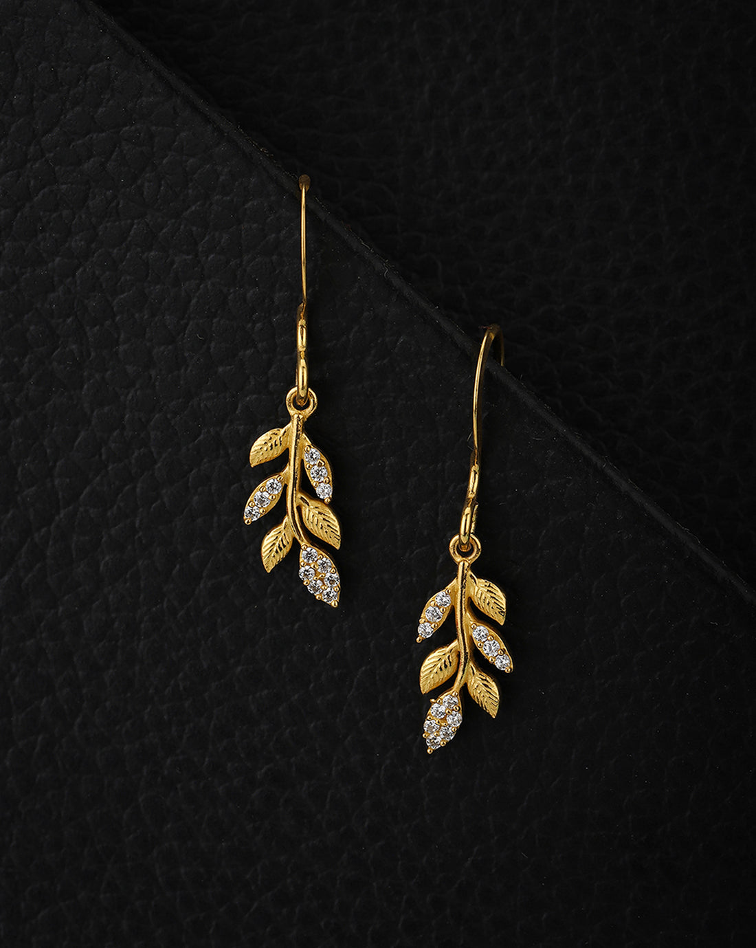 Carlton London Gold Plated Cz Leaf Drop Earring For Women