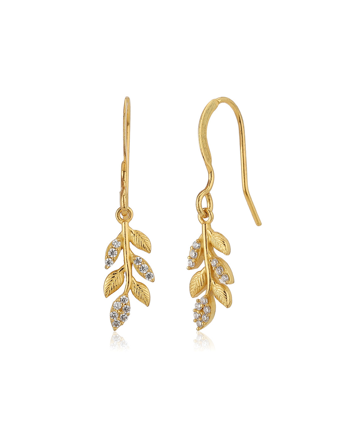 Carlton London Gold Plated Cz Leaf Drop Earring For Women