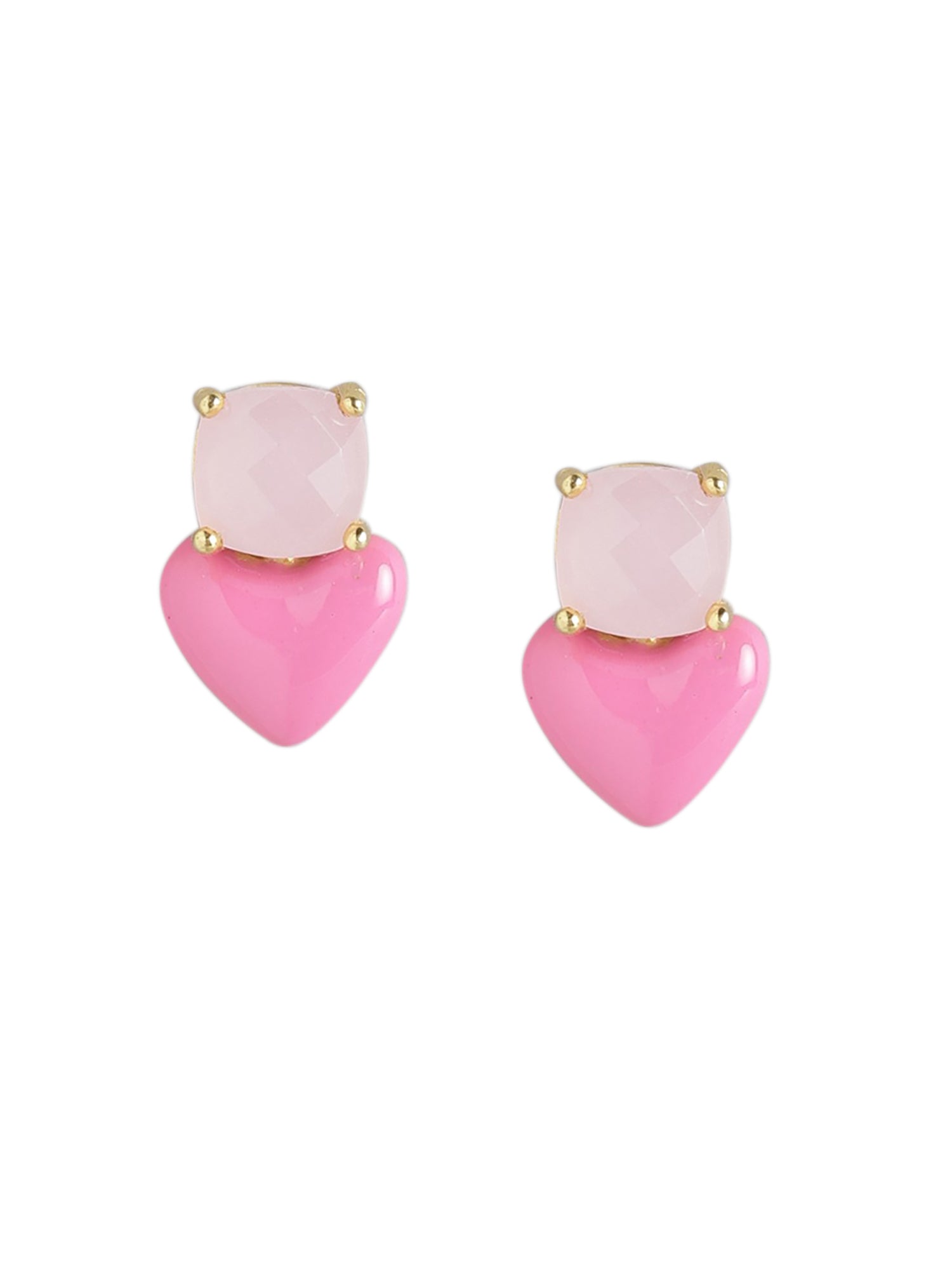 Pink Enamelled Heart Shaped Quartz Stud Earring