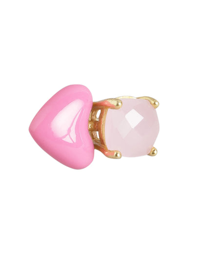 Pink Enamelled Heart Shaped Quartz Stud Earring