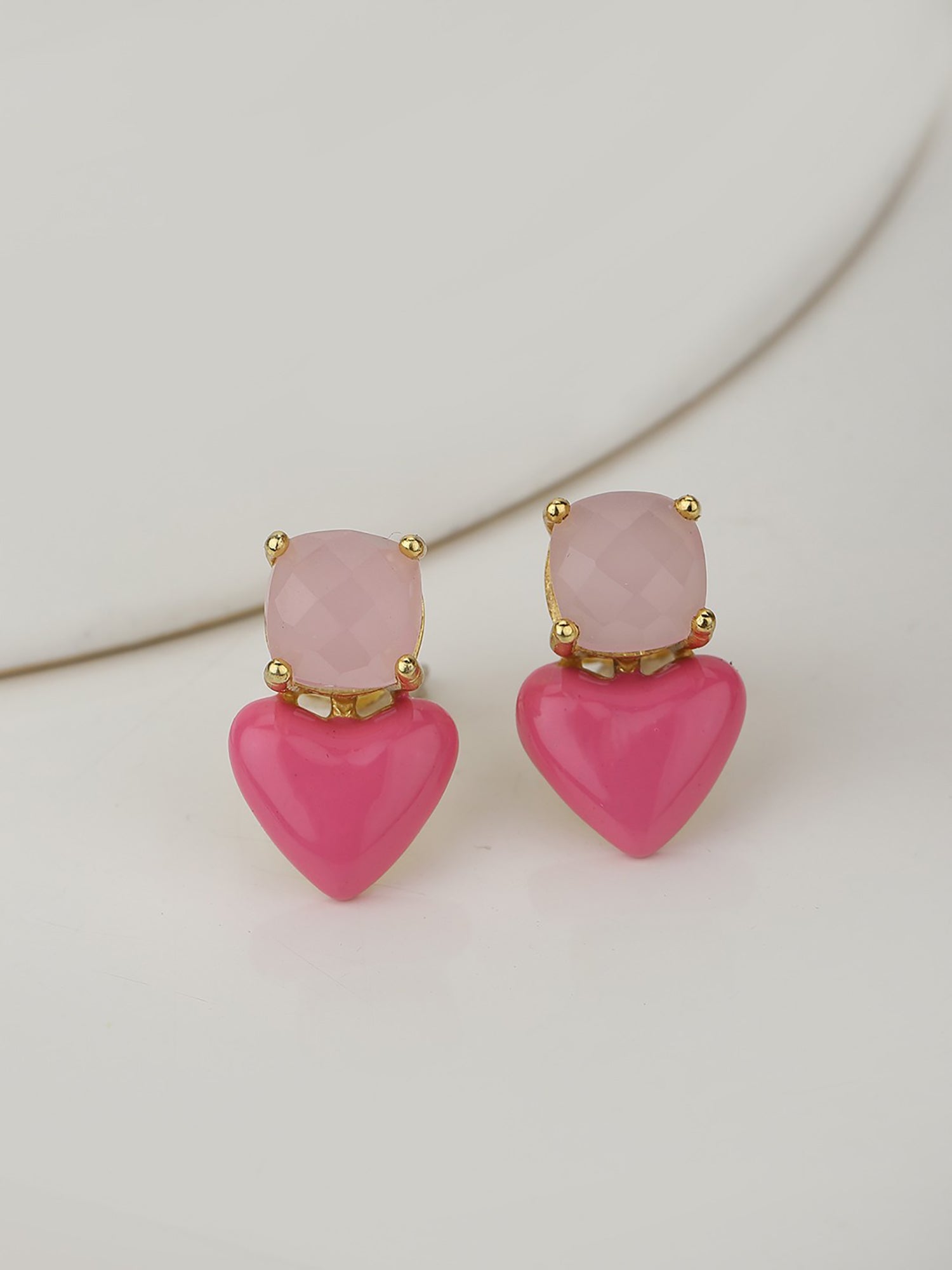 Pink Enamelled Heart Shaped Quartz Stud Earring