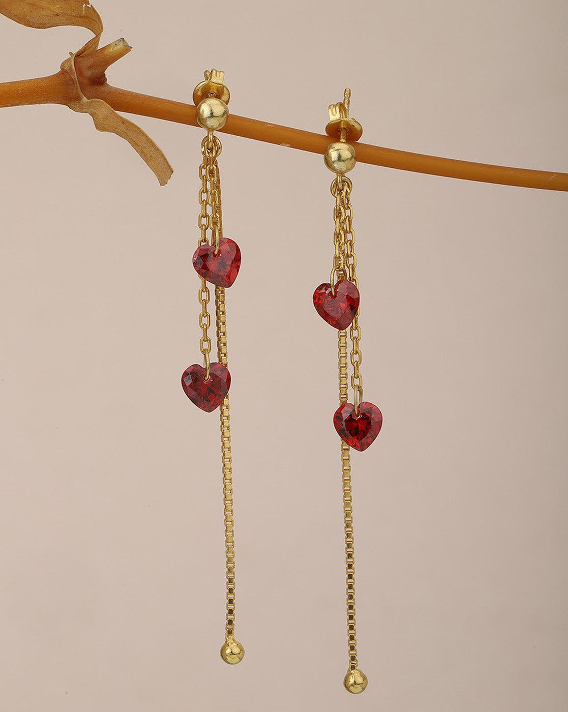 Carlton London Gold Plated Red Cz Drop Earring For Women