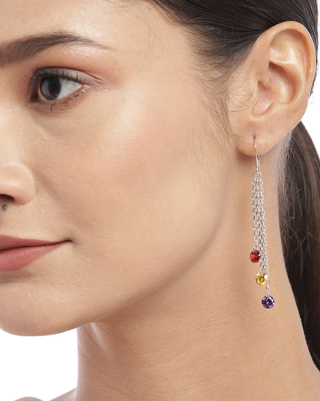 Carlton London Rhodium Plated Drop Earring With Dangling Cz Stone For Women
