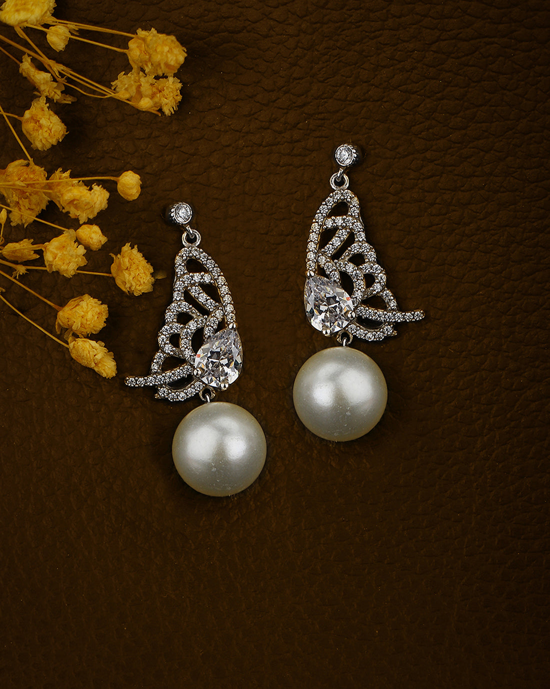Carlton London Rhodium Plated Contemporary Drop Earring With Dangling Pearl