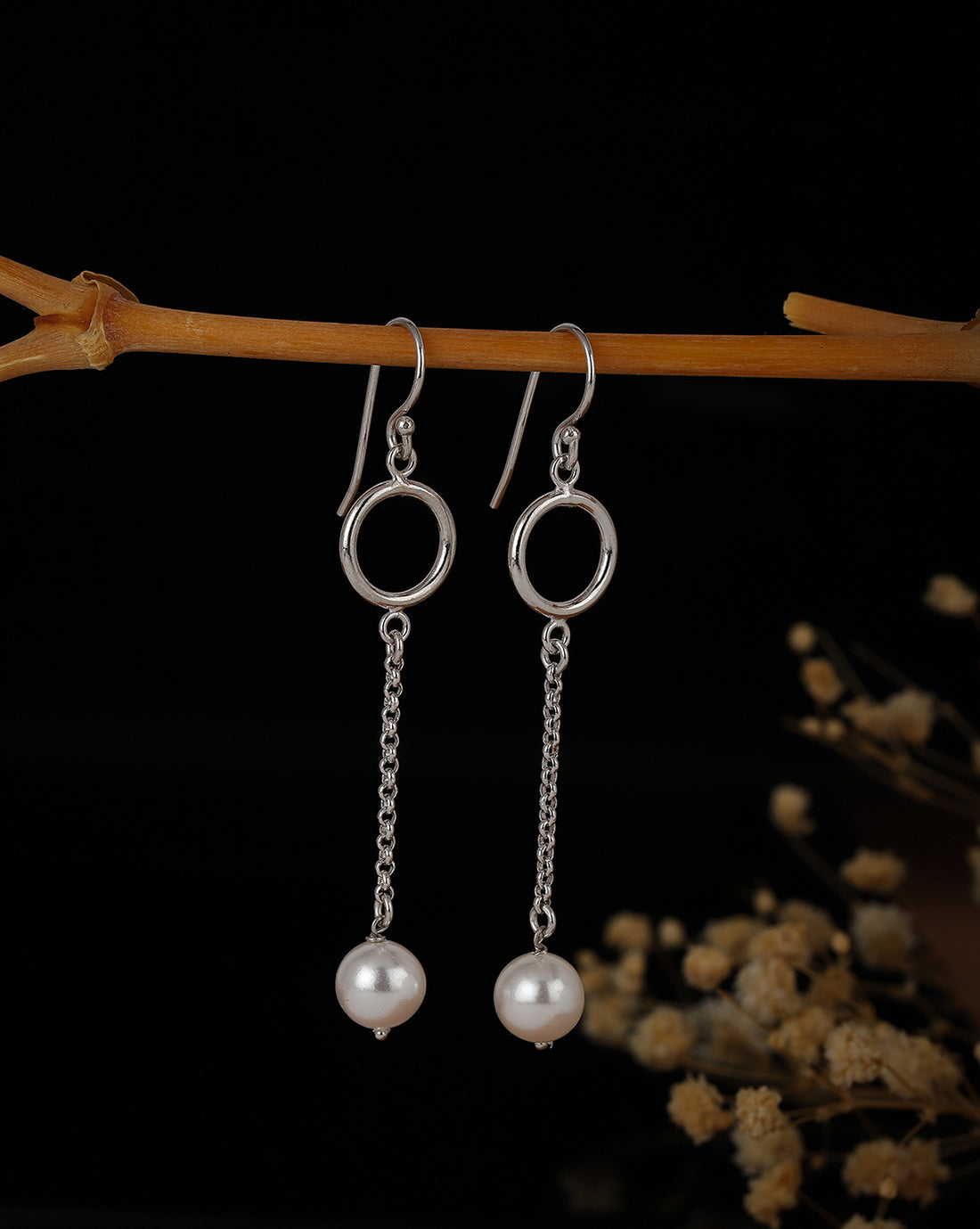 Carlton London Rhodium Plated Drop Earring With Dangling Pearl For Women