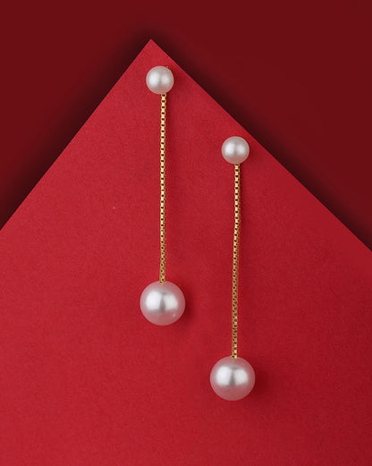 Carlton London Rose Gold Plated Contemporary Drop Earring With Pearl Fashion Earring