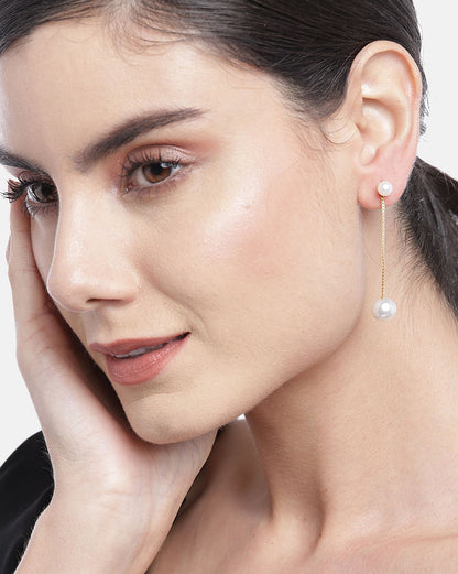 Carlton London Rose Gold Plated Contemporary Drop Earring With Pearl Fashion Earring