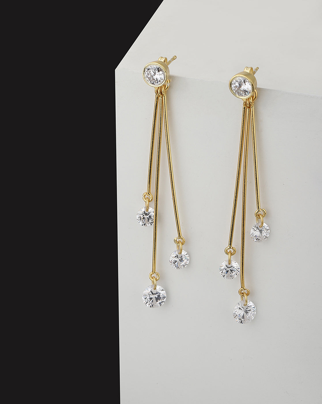 Carlton London Gold Plated Drop Earring With Dangling Cz Stone For Women