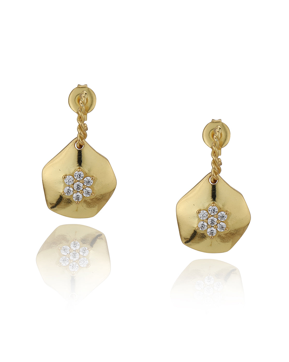 Carlton London Gold Plated Cz Studded Drop Earrings For Women