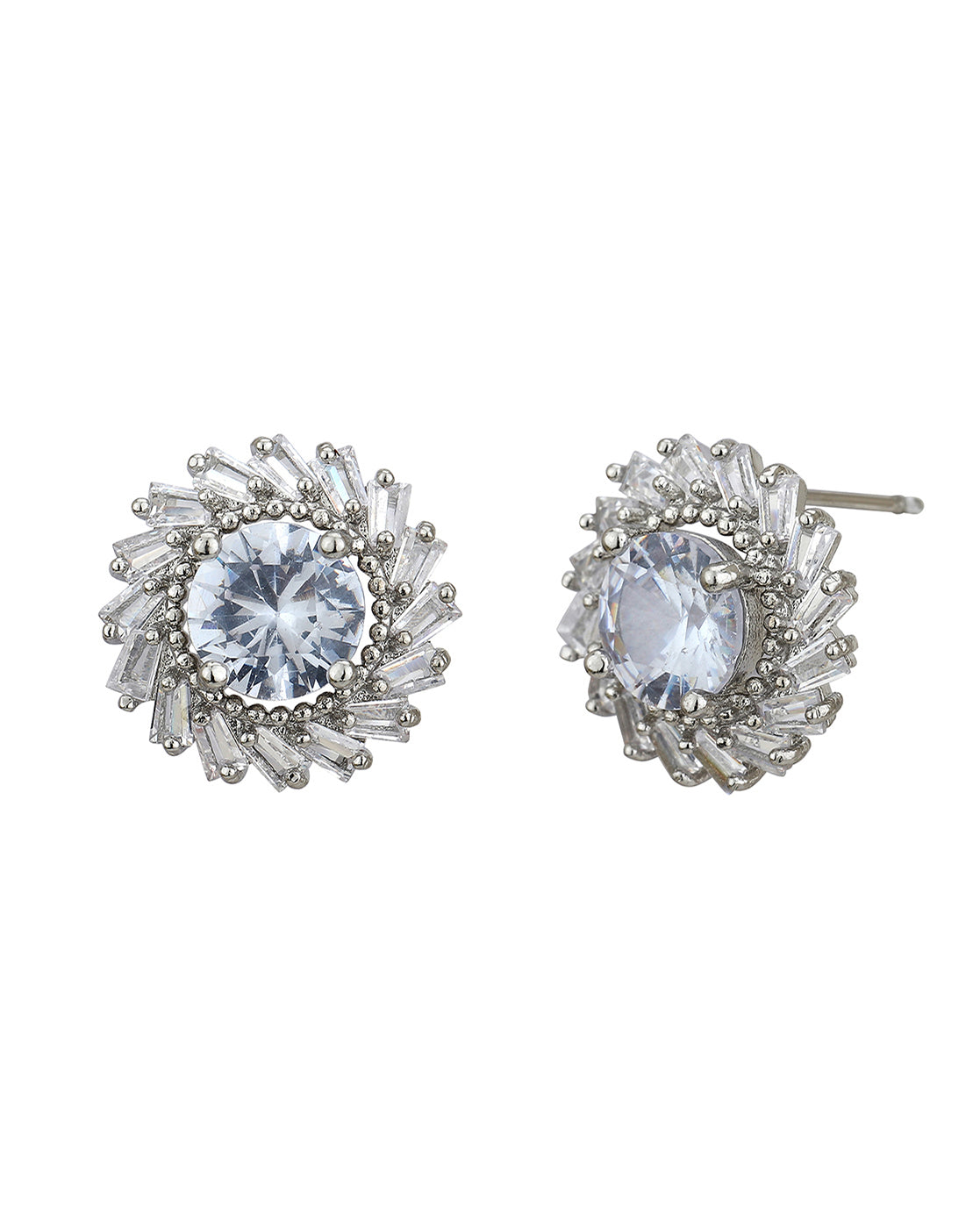 Carlton London Rhodium Plated Cz Floral Stud Earring For Women