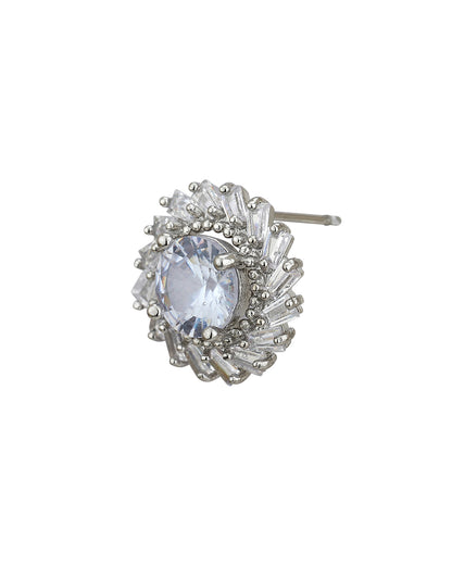 Carlton London Rhodium Plated Cz Floral Stud Earring For Women