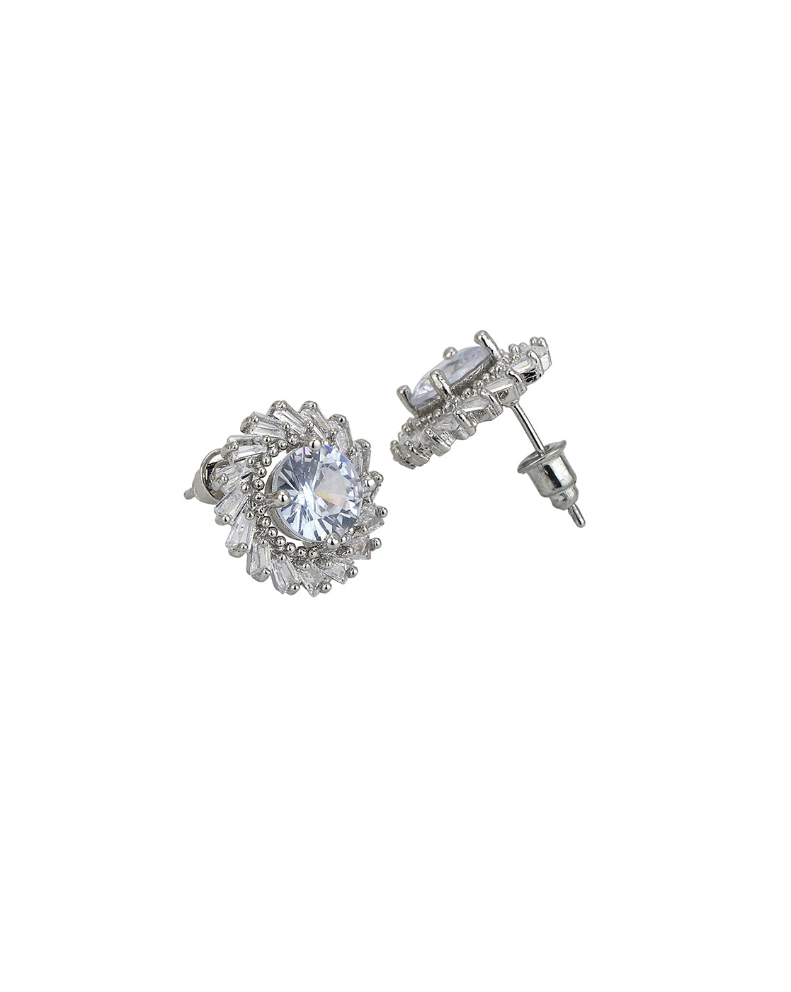 Carlton London Rhodium Plated Cz Floral Stud Earring For Women