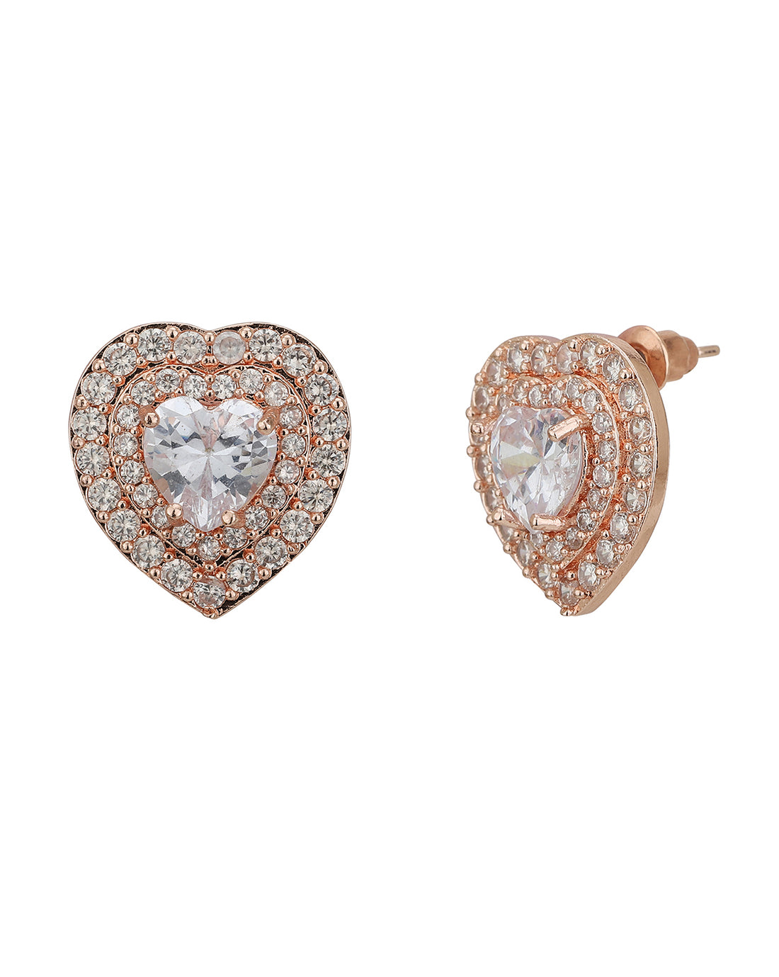 Carlton London Rose Gold Plated Cz Heart Stud Earring For Women