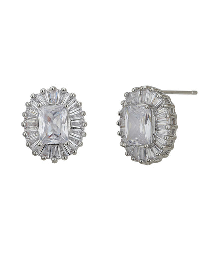 Carlton London Rhodium Plated Cz Square Stud Earring For Women