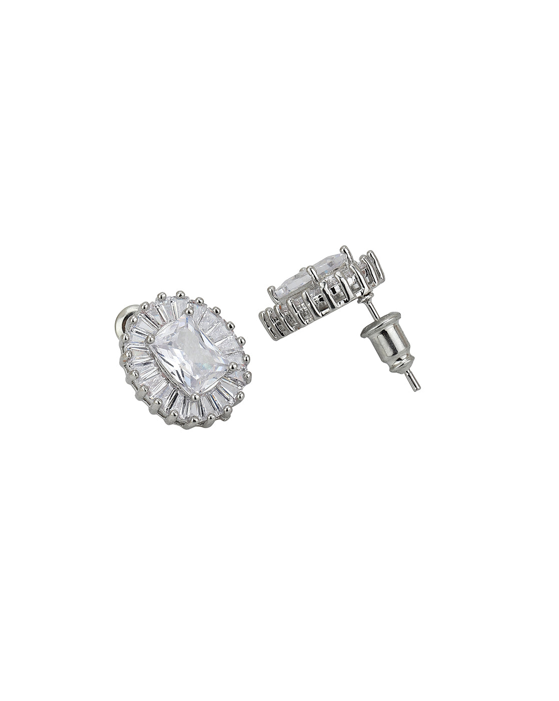 Carlton London Rhodium Plated Cz Square Stud Earring For Women