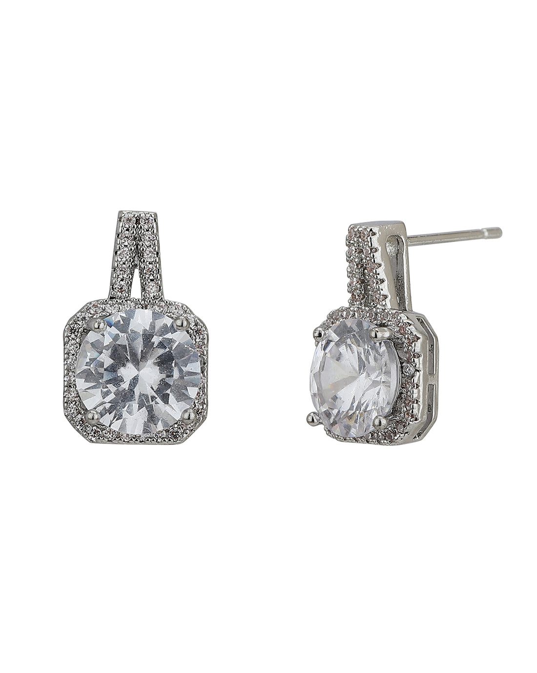 Carlton London Rhodium Plated Cz Stud Earring For Women