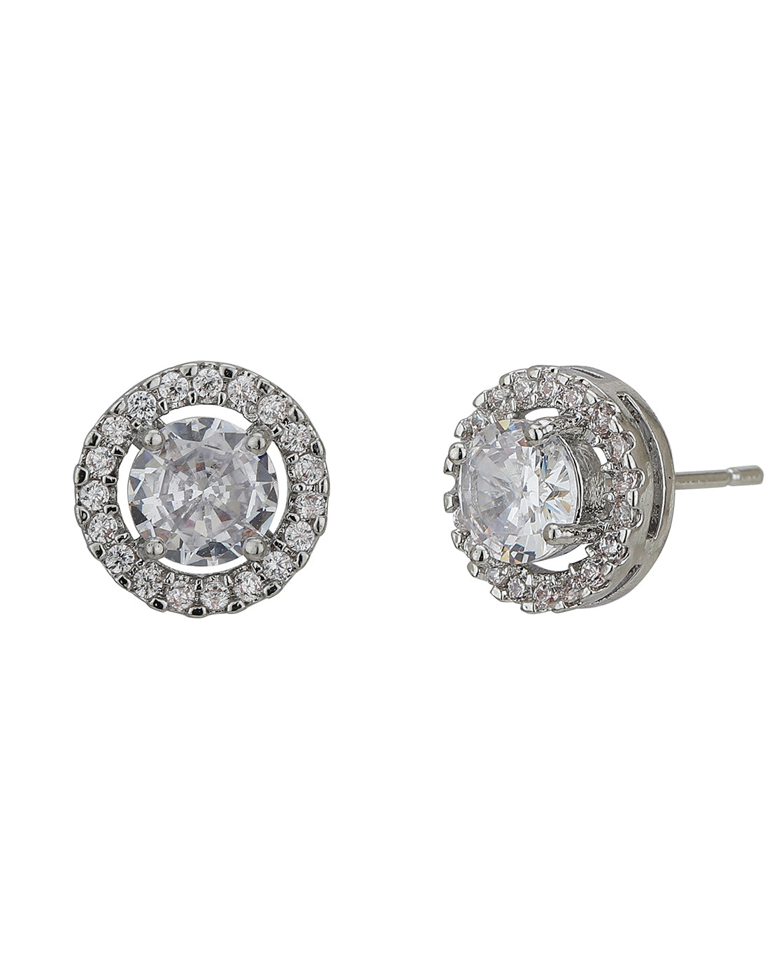 Carlton London Rhodium Plated Cz Circular Stud Earring For Women