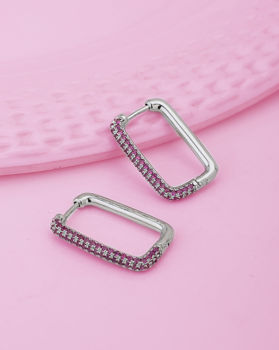 Carlton London Rhodium Plated Square Hoop Earring For Women