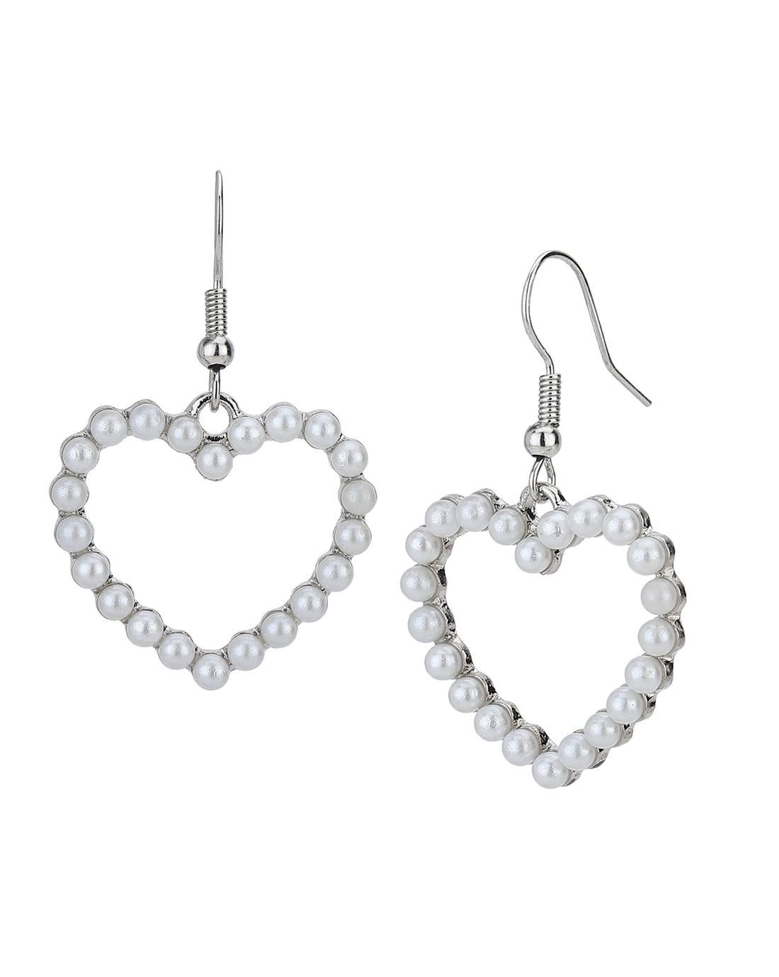 Carlton London Rhodium Plated Pearl Heart Drop Earring For Women