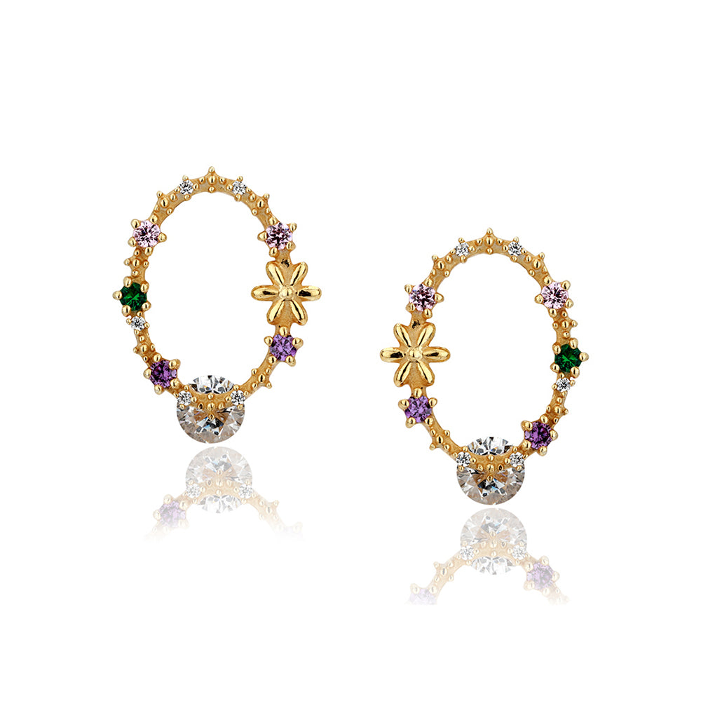 Carlton London Gold-Plated Cz Studded Oval Shaped Stud Earrings