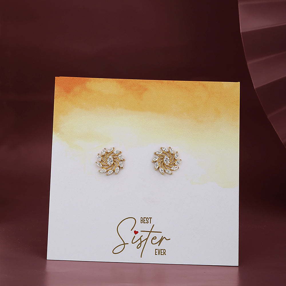 Carlton London Gold Toned Cz Studded Floral Stud Earring For Women