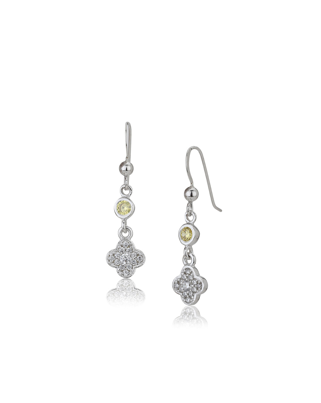 Carlton London Rhodium Plated Drop Earrings With Four Clover &amp; Cz