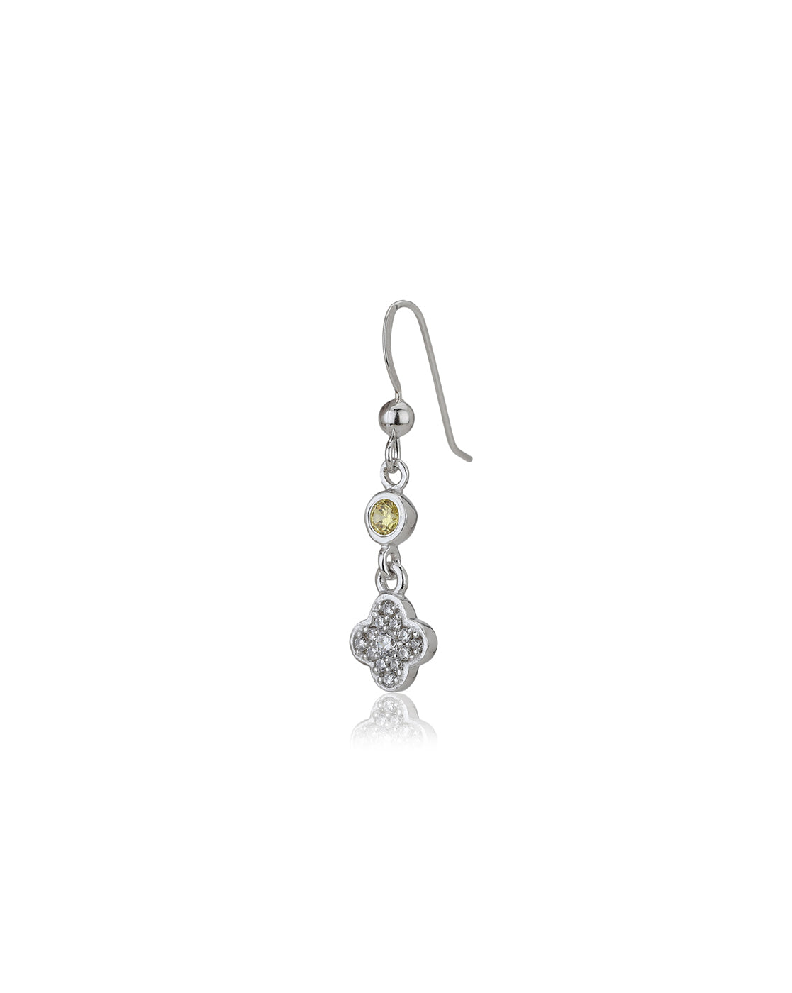 Carlton London Rhodium Plated Drop Earrings With Four Clover &amp; Cz