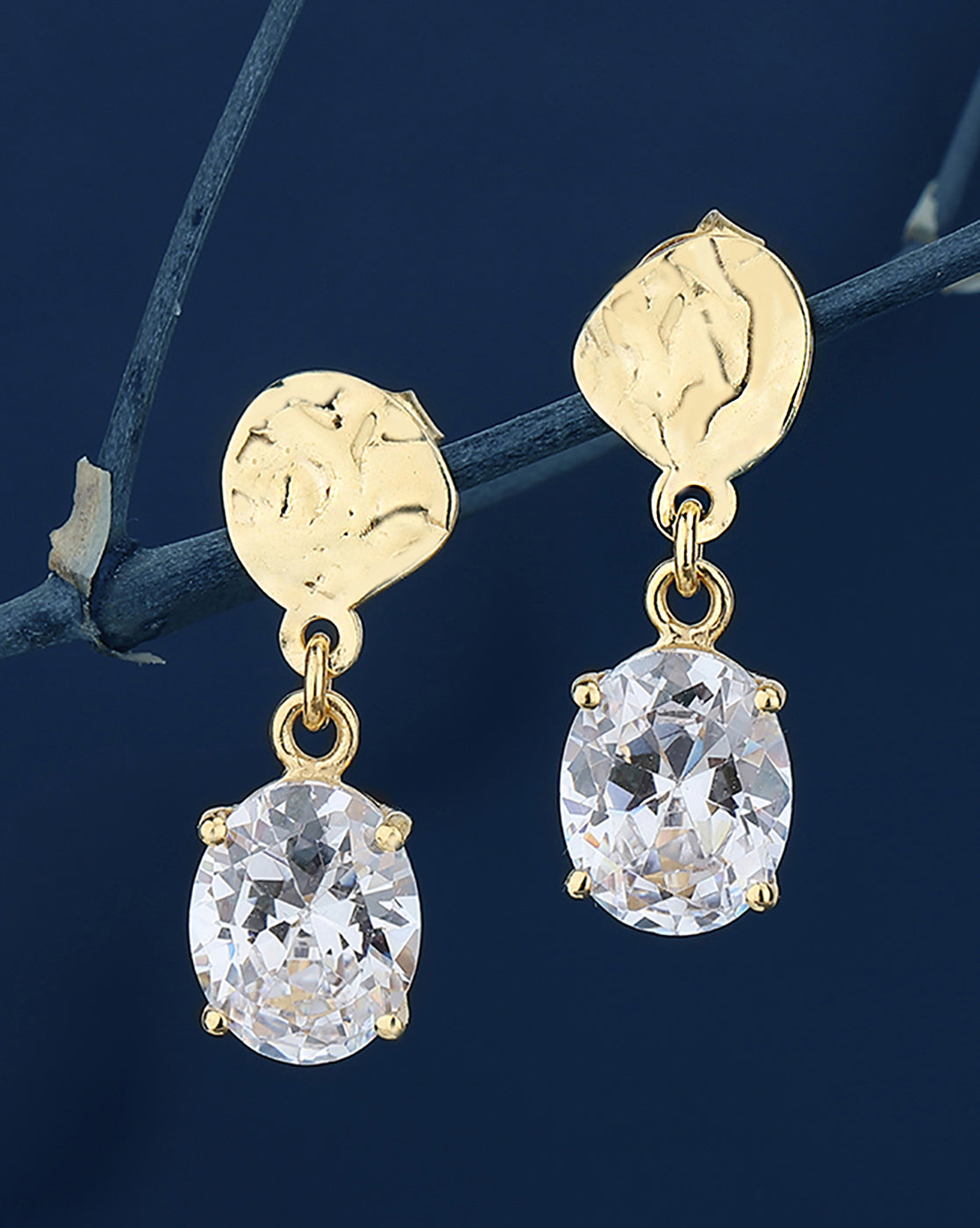 Carlton London 18Kt Gold Plated Drop Earrings With Dangling Solitaire