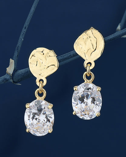 Carlton London 18Kt Gold Plated Drop Earrings With Dangling Solitaire