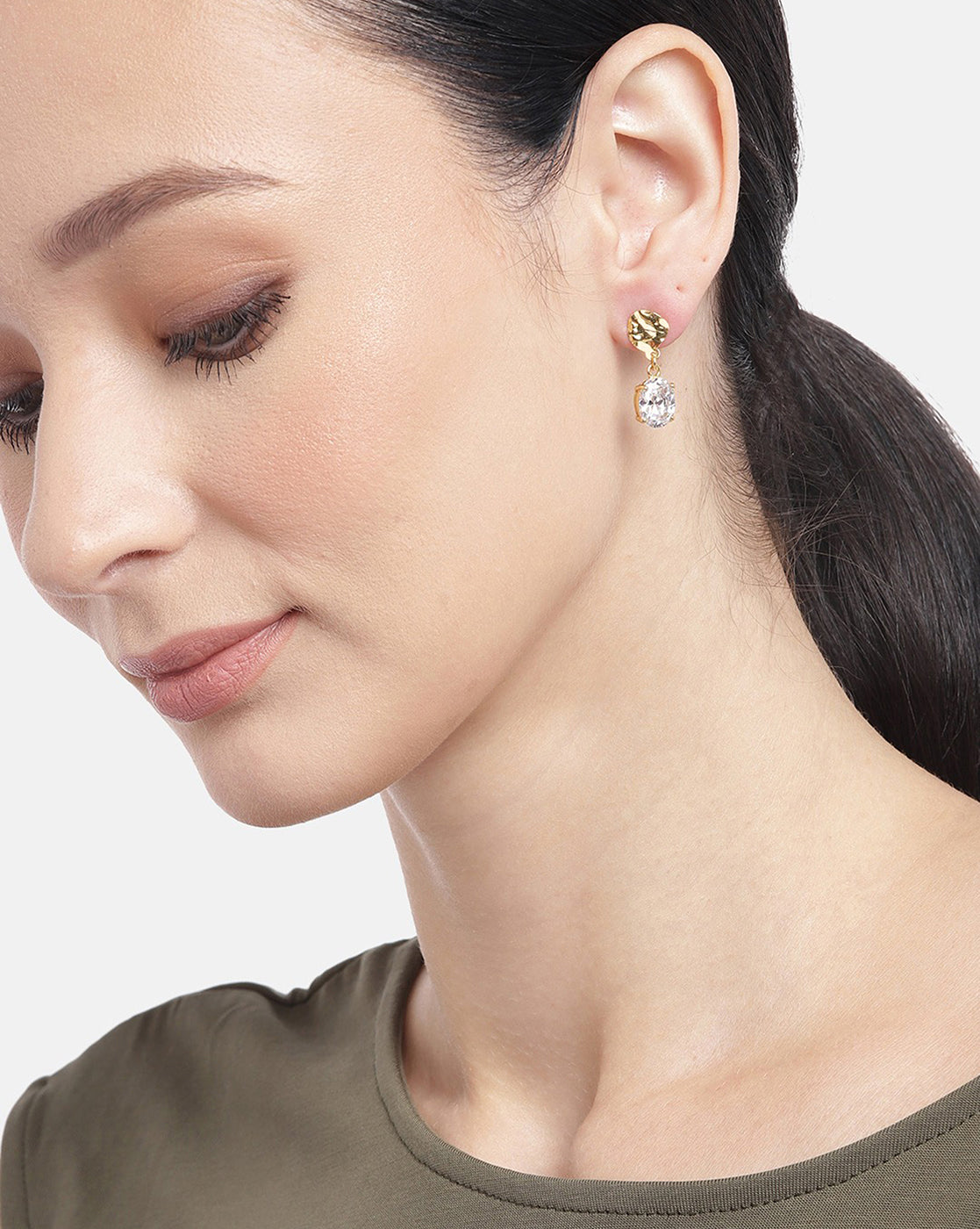 Carlton London 18Kt Gold Plated Drop Earrings With Dangling Solitaire