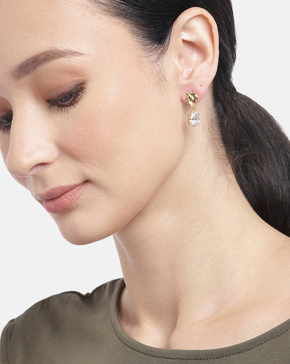 Carlton London 18Kt Gold Plated Drop Earrings With Dangling Solitaire