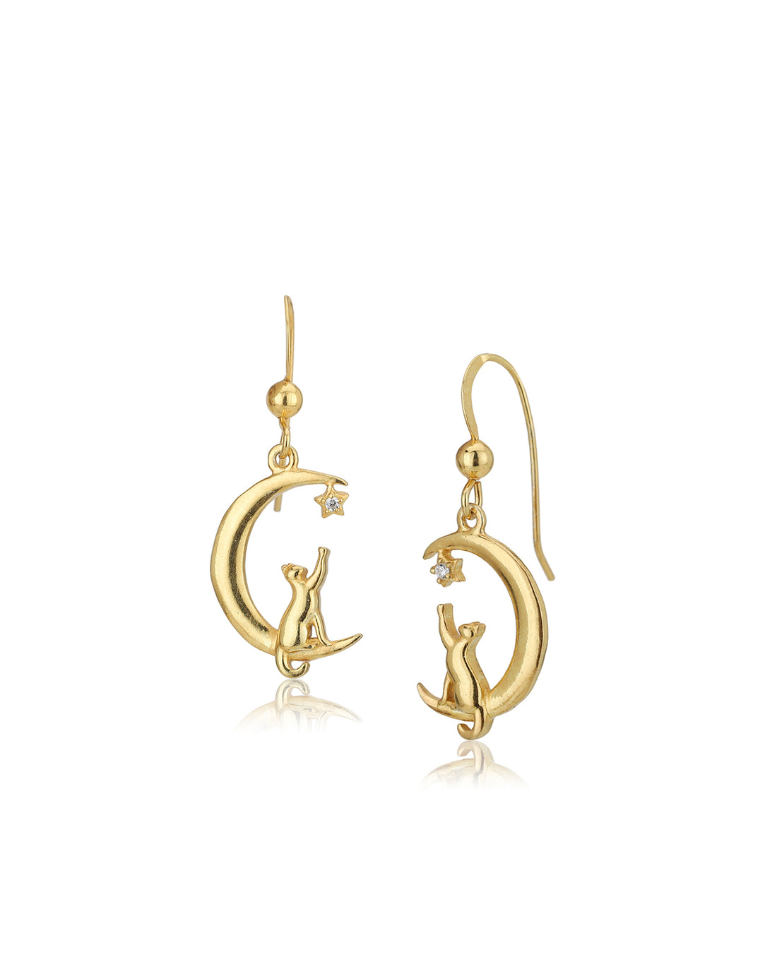 Carlton London 18Kt Gold Plated Classic Earrings With Moon &amp; Cat