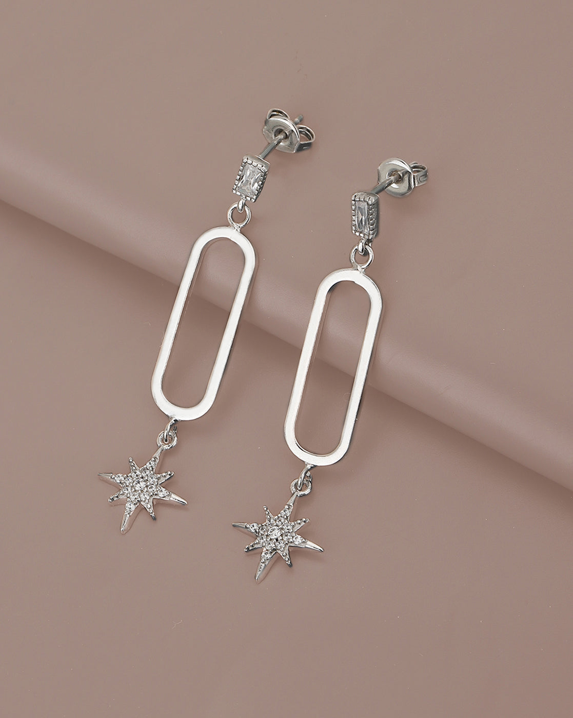 92.5 Sterling Silver Elegant Flower Design Ear Hook Dangle Earrings